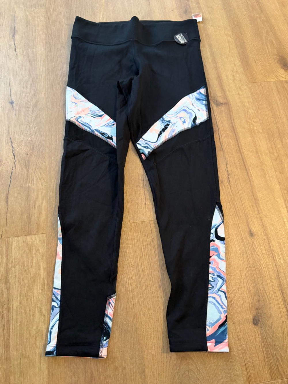 PINK Black Leggings with Marble Print Panels